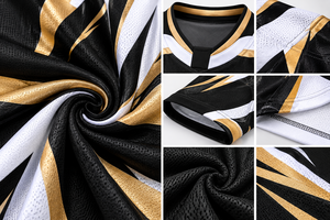 Maillot de hockey sur glace personnalisé, imprimé en 3D par sublimation, noir, blanc, or, respirant, en polyester, col en V, uniforme d'équipe - Product Image 6