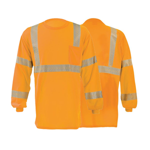 เสื้อยืดแขนยาวสะท้อนแสงแบบกำหนดเองสำหรับงานก่อสร้าง เสื้อยืดแบบ Hi-Vis สีเขียวและสีส้ม - Product Image 2