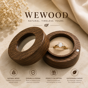 WEWOOD Wooden <b>Ring</b> <b>Box</b> Round Lid Elegant Jewelry Storage Case with Velvet Insert for <b>Rings</b> - Product Image 2