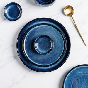 Luxury Nordic Starry Blue Reactive Glaze Ceramic Dinnerware <b>Set</b> Vintage Porcelain Cup Kit Oven Safe Dishwasher Safe <b>Restaurant</b> - Product Image 6