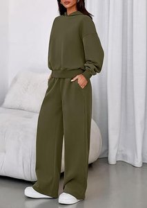Conjunto de Sudadera con Capucha de 2 Piezas para Mujer, Color Sólido, Corte Holgado, Casual, Pantalones de Manga Larga, 100% Algodón Transpirable - Product Image 4