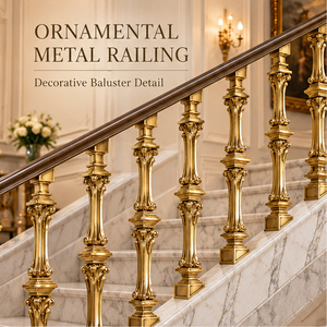 Barandillas de Escalera en Tono Dorado Imperial con Pernos Florales Esculpidos y Collares Arquitectónicos en Capas para Interiores Grandiosos - Product Image 1