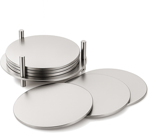 Stainless Steel Round Coasters <b>Set</b> of <b>6</b> with Stand Polished Metal Drink for Home Coffee <b>Mugs</b> and Glasses Office Restaurant Decor - Product Image 1