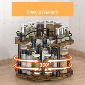 Durable <b>Wooden</b> Double Lazy Susan Turntable Organizer Rotating Kitchen Pantry Countertop <b>Spice</b> <b>Rack</b> Food Bin Display Storage - Product Image 6