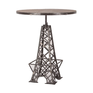 Mesa de Bar Estilo Torre Eiffel, Industrial, de Metal y Madera, con Altura Ajustable y Tablero Redondo de Madera de Mango - Product Image 4