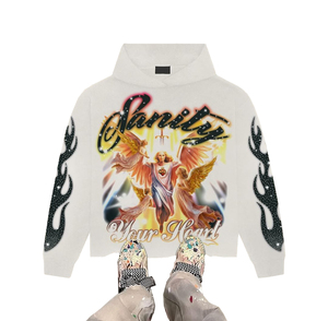 Hoodie court Street style avec finition délavée à l'acide, en coton épais, orné de strass, essentiel de la mode urbaine pour unisexe - Product Image 2