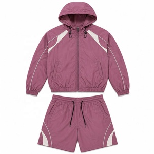 Pink Casual Spring Hoodie Tracksuit <b>Set</b> Lightweight Zip up Jacket and Drawstring Shorts Quick Dry <b>Sports</b> <b>Set</b> - Product Image 1