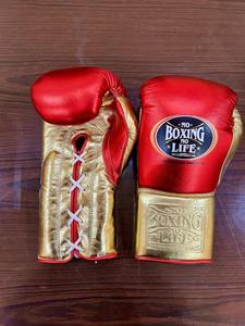 Gants de MMA Golden Wave 12oz-16oz à fermeture auto-agrippante, imperméables, respirants, en cuir véritable, pour entraînement de boxe, rouge et or, Sanda, Kickboxing - Product Image 3