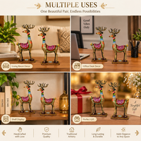 Ensemble de 2 figurines de cerfs en fer peintes à la main, design bohème, décoration écologique pour la maison et le bureau, ornement de table