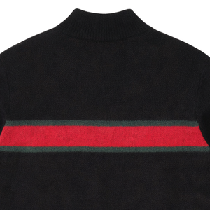 Cardigan zippé en maille noir de luxe à col montant, manches longues, chaud, décontracté, streetwear, respirant, avec logo frontal - Product Image 4