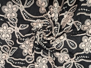 Broderie florale de luxe en gros, style Dori, sur tissu rayonne noir – Travail de fil complexe pour robes - Product Image 2