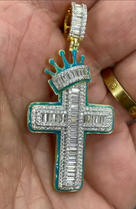 Men's SV JEWELS Vintage Custom Cross Iced Eternity <b>Solid</b> 925 Sterling Silver Plated 14K <b>Gold</b> Plated IGI <b>Pendant</b> Fashion - Product Image 3