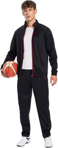 Men's <b>Black</b> Tracksuit Set Full Zip Jacket and <b>Jogger</b> Pants with Red Accents Casual Wear for Autumn - Product Image 6