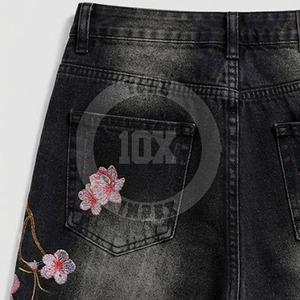 Shorts en jean brodés personnalisés effet usé – Vente en gros directe usine – Fabricant de shorts brodés usés - Product Image 5
