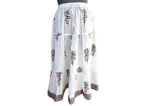 Falda larga de algodón estampada a mano india, transpirable, estilo bohemio Ibiza, cintura elástica, informal, para mujer. - Product Image 6