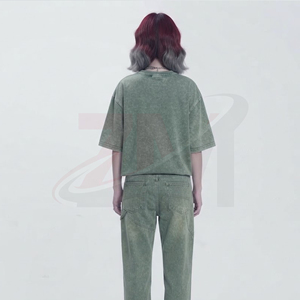 T-shirt oversize délavé à l'acide pour femme, coupe décontractée, coton premium, vêtements décontractés, fournisseur en gros - Product Image 2