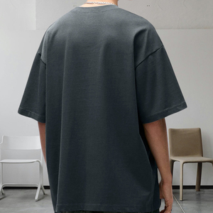 T-shirt streetwear personnalisé à manches courtes, coupe décontractée à épaules tombantes, respirant, en coton épais et chaud, col montant - Product Image 3