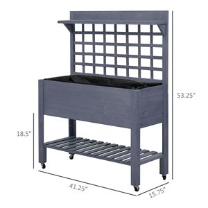 Gray Wooden <b>Planter</b> <b>Box</b> with Trellis Storage Shelf Raised Garden Bed and Wheels Hanging Baskets & Accessories - Product Image 3