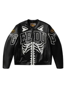 Men Bones Style Black Genuine Leather <b>Jacket</b> Streetwear <b>Biker</b> <b>Jacket</b> - Product Image 1