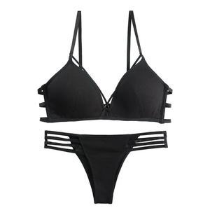 Conjunto de Lencería Negra con Tirantes, Sujetador Triangular y Tanga, Sin Varillas, Sin Forro, Lencería Sexy para Mujer - Product Image 1