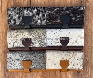 Cartera de cuero de piel de vaca, Cartera de mano con pelo en piel oculta, monedero multiusos, bolso de mano de cuero de becerro, bolso de mano para mujer occidental - Product Image 4