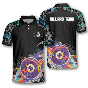 เสื้อโปโลสีดำลายเปลวไฟลูกบิลเลียด 8 และลายธงชาติอเมริกัน ผลิตจากโพลีเอสเตอร์ 100% แห้งเร็ว สำหรับผู้ที่ชื่นชอบสนุกเกอร์ - Product Image 5