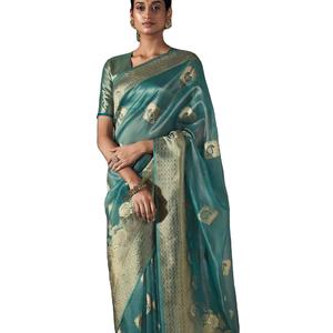 El último diseñador Pure Organza Silk Zari Weaving Border Saree por Fab Zone Indian & Pakistani Clothing - Product Image 1