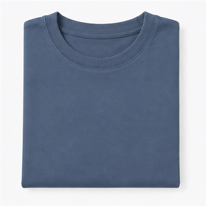 T-shirt Homme Oversize à Manches Courtes et Col Rond en Coton Viscose Bleu Acier avec Ourlet Courbé MTS-OVR-0008 - Product Image 5