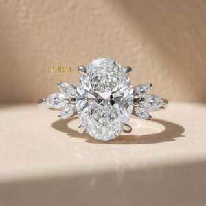 Bague de Mariage Premium en Diamant de Laboratoire Taille Ovale, Monture Muse en Or Blanc 14K, Bijou de Fiançailles et de Mariage pour Femme, Cadeau Idéal - Product Image 2