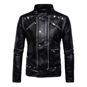 เสื้อแจ็คเก็ตหนังแกะแท้สำหรับผู้ชายทรงสลิมฟิตสำหรับขี่มอเตอร์ไซค์ แจ็คเก็ตมอเตอร์ไซค์กันลมสำหรับฤดูหนาวแบบมีซิป - Product Image 6