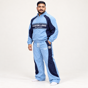 Conjunto Deportivo RexFit para Hombre con Bloques de Color Azul Claro y Marino, Logotipo Personalizado Bordado, Tejido Transpirable, Ropa Deportiva de Invierno - Product Image 3