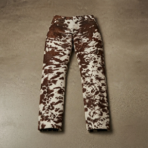 <b>Men's</b> Lightweight Breathable Cow Print Leather <b>Pants</b> High Waist Straight Fit Casual Western Style Trousers Brown <b>White</b> Patterned - Product Image 3