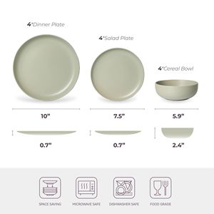 Set di Stoviglie in Gres Non Tossico da 12 Pezzi, Adatto per Microonde e Lavastoviglie, Ciotole e Piatti Impilabili - Product Image 3