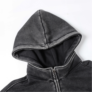 Sweat-shirt unisexe à capuche zippé en polaire, couleur unie, logo brodé sur le devant, poche décorative, style décontracté, écologique, effet délavé Y2K - Product Image 2