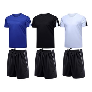 Conjunto Deportivo de Verano para Hombre, Camiseta y Pantalones Cortos, Cuello Redondo, Secado Rápido, Color Sólido, 100% Poliéster, Tejido de Punto, Ropa Deportiva - Product Image 4