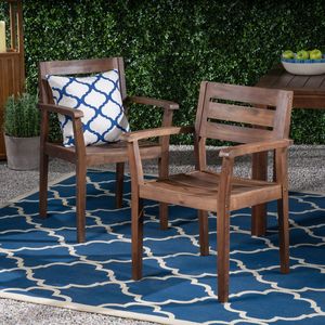 STAMFORD Juego de 2 Sillas de Comedor de Madera de Acacia Marrón Oscuro, Sillón de Patio para Jardín, Piscina y Terraza - Product Image 2