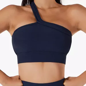 Wholesale Price <b>One</b> Shoulder Crop Sports Bra Custom Fitness <b>Top</b> Running Customized Breathable Sports Bra for Women - Product Image 1