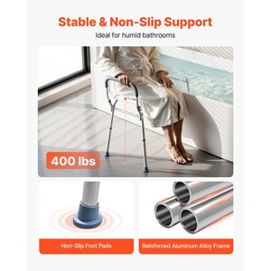 Chaise de douche coulissante robuste avec accoudoirs et dossier, capacité 400 lb, banc de transfert pour baignoire, équipement de sécurité pour la douche - Product Image 5