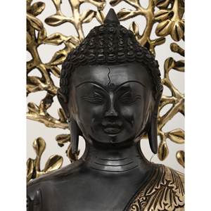 รูปปั้นพระพุทธรูปขนาด20นิ้วใน vitark Mudra ตั้งอยู่ใต้รูปปั้นทองเหลืองต้นโพธิ์ - Product Image 2