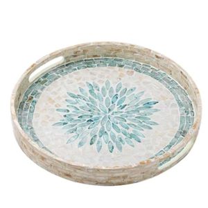 Plateau artisanal en bois naturel et nacre, conçu pour les services de table haut de gamme et la décoration intérieure - Product Image 1