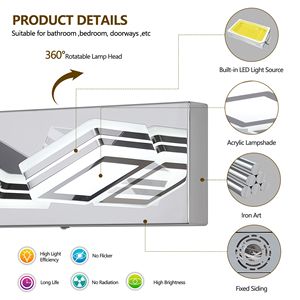 Modern LED 3-<b>Light</b> Bathroom <b>Vanity</b> <b>Lights</b> Dimmable Chrome Bath Wall Lighting for Over <b>Mirror</b> <b>Vanities</b> - Product Image 6