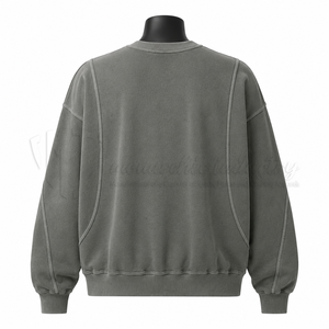 Sweat-shirt surdimensionné personnalisé pour homme, col rond, design à panneaux coupés et cousus, en molleton de coton - Product Image 2