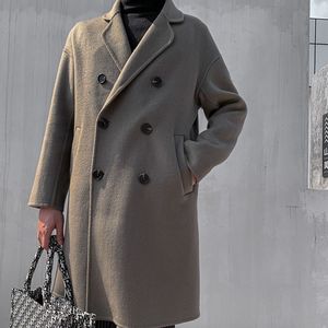 Abrigo de lana de doble botonadura para mujer con solapa con muescas, gabardina larga de invierno - Product Image 2