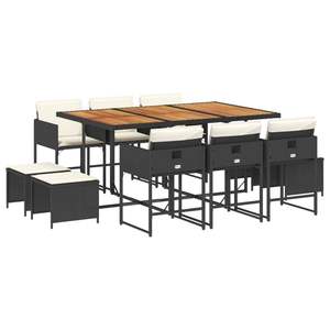 Ensemble de salle à manger de jardin noir et marron, 6 places, résistant aux intempéries, mobilier d'extérieur au design contemporain, plateau en bois massif, structure en métal - Product Image 2