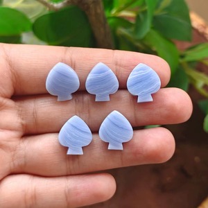 Blue Lace Agate Spade Shape Loose Gemstone 13x15 mm Polished Stone Hand Carved DIY for Jewelry Making Accessories - Product Image 3
