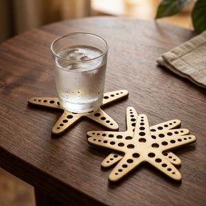 Promotional Coaster Set of 4 Hand Pierced Solid Brass Starfish Coasters with Felt Backing Antique Metal Home Decor - Product Image 2