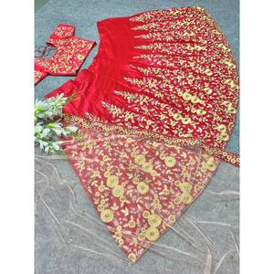 ชุดราตรีผ้าไหมชุดปาร์ตี้ lehenga choli กับงานขอบแฟนซี - Product Image 3