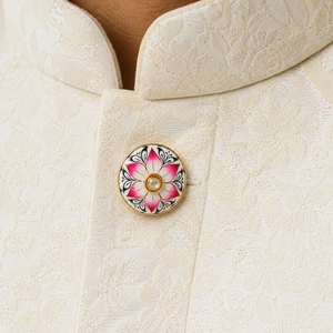 Botones de Lujo Personalizados de Latón con Esmalte Meenakari de Jaipur, Loto Rosa y Cristal Polki para Traje Sherwani de Boda para Hombre - Product Image 3