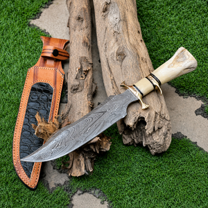 Damascus <b>Knife</b> Custom Bowie Hunting Bowie <b>Knife</b> <b>Bone</b> <b>Handle</b> Fixed Blade Outdoor Survival Cutting - Product Image 6