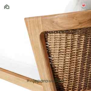 Silla de Comedor de Ratán Tejido con Madera de Teca Natural de Lujo, con Cojín de Tela, Muebles de Comedor Tropicales para Interiores - Product Image 4